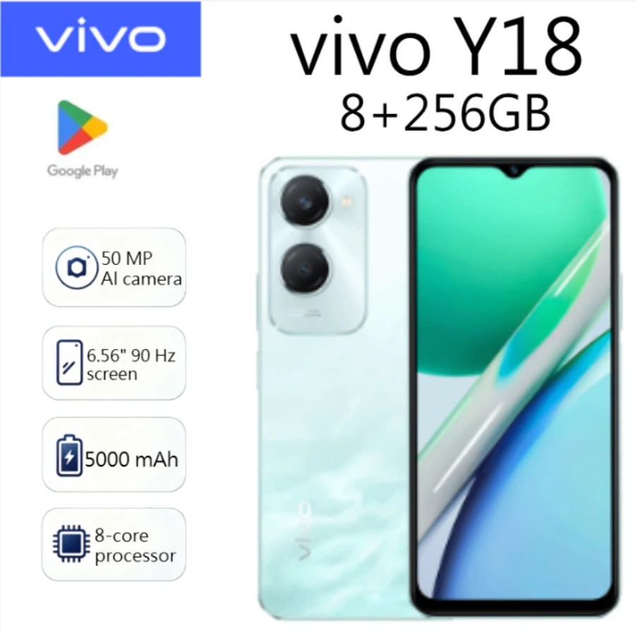 2026 new Vivo Y18 Unlocked Dual SIM Phone 6.56 Inch 90Hz Display 50MP Camera 5000mAh Budget Android Smartphone