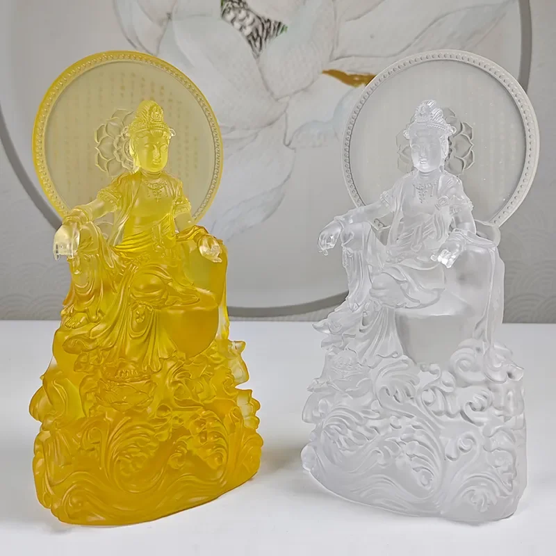 Antique Glazed Guanyin Bodhisattva Statue Buddhist Temple Hall Worship Ornament Home Decor Religious Figurine Art Piece Gift