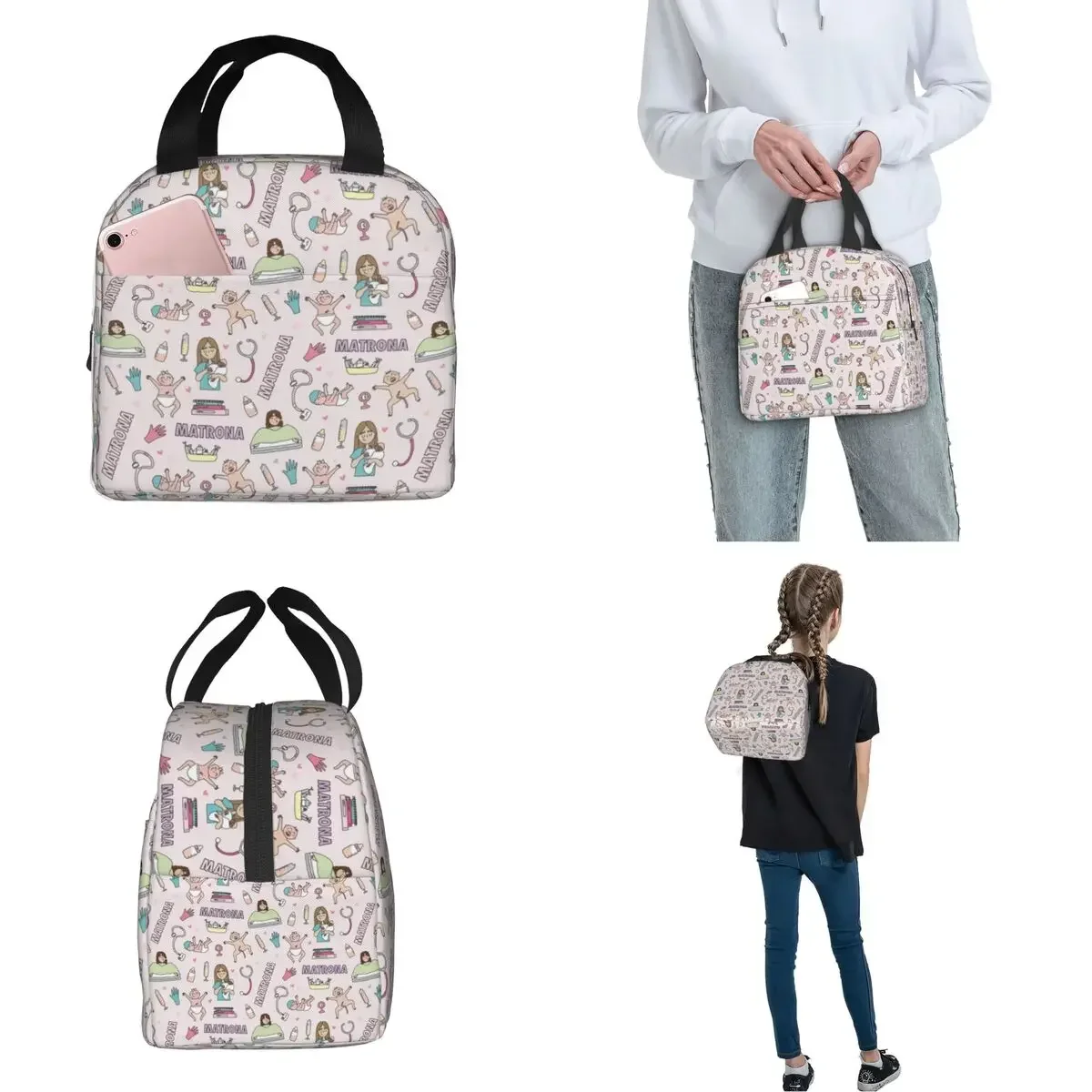 Cartoon Doctor Nurse Medica Equipment Bag Enfermera En Apuros Lunch Box Accessories Portable Insulated Oxford Cooler Bag Thermal