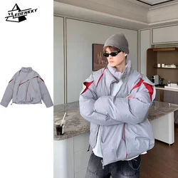 High Street Parka Men Women Press-folded Colour-blocked Stand Collar Cotton Coat Winter Loose Thickened Couple Bread Jacket 2024