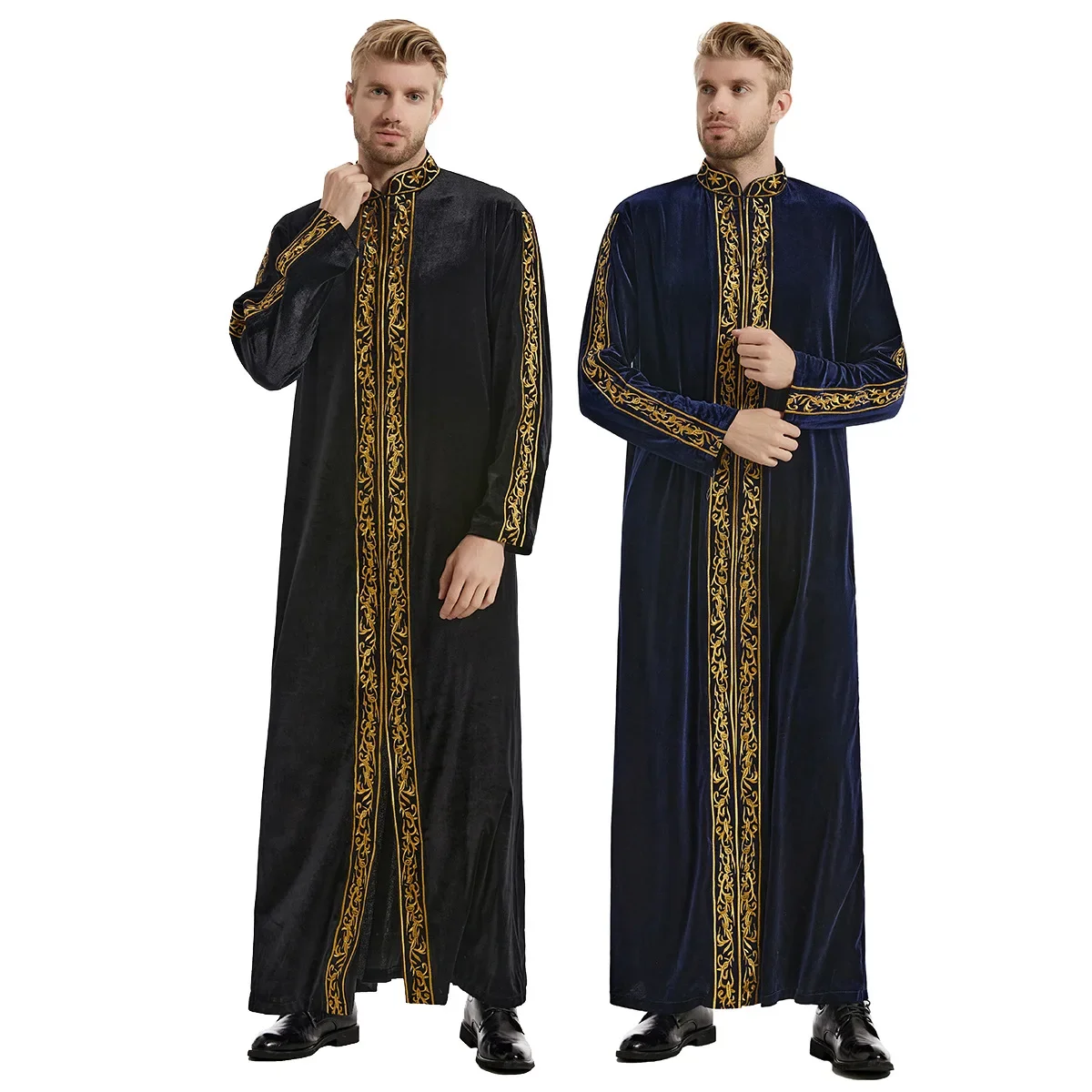 Robe muçulmano bordado de veludo dourado hui engrossado bordado famoso thobe para homens