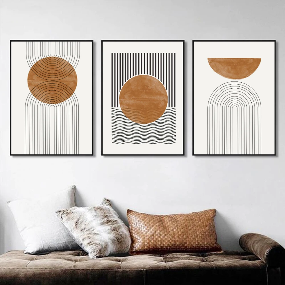 3PCS Frameless Simple Line Geometry Posters Printed Nordic Wall Art Pictures Canvas Paintings For Living Room Home Decorations