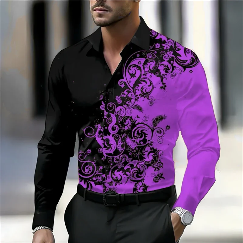 2024 New Long Sleeve Slim Button Men Autumn Fashion Sand Printing Noble Ball Lapel Long Sleeve Shirt Fabric Comfortable PlusSize