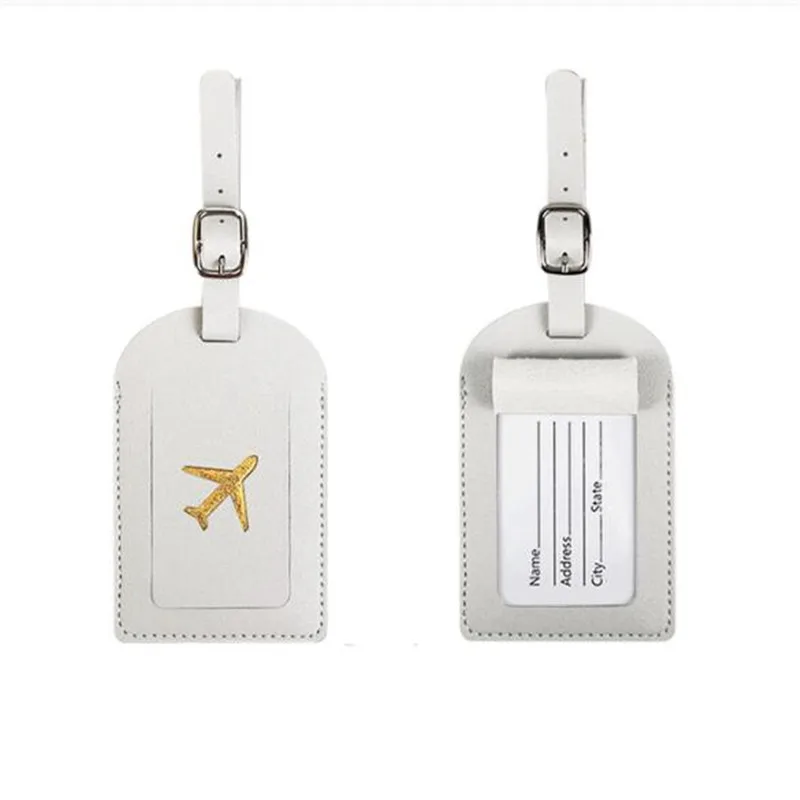 Etiqueta de equipaje de cuero PU Unisex, etiqueta identificadora de maleta, etiqueta de equipaje, bolsa de embarque, soporte de dirección de identificación de nombre, accesorios de viaje, 1PC