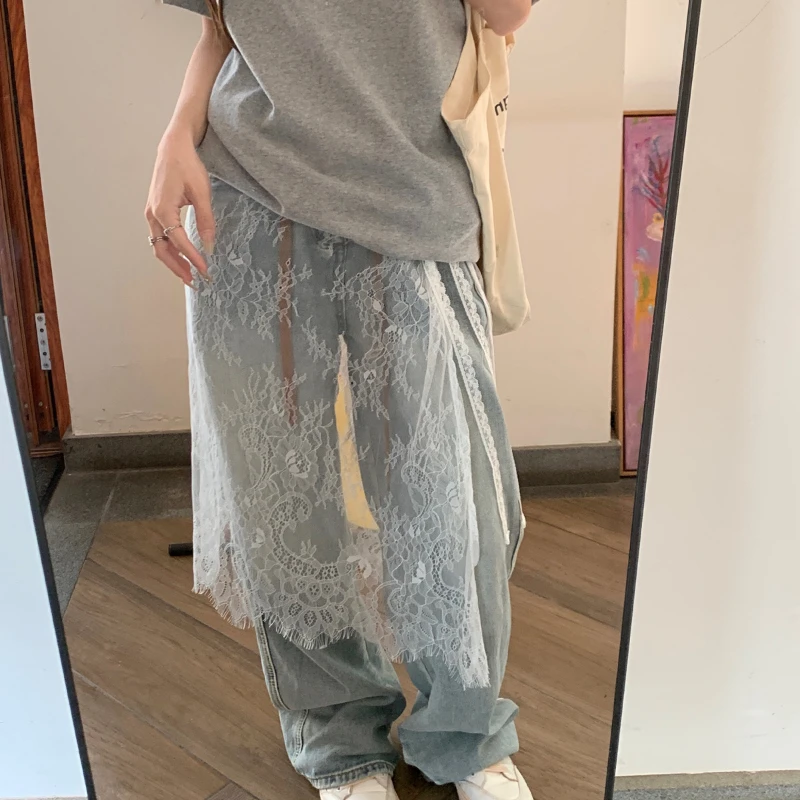 Spring And Summer Niche Design Stacked Fart Curtains For Women Lace Peplum Tie Fashion Apron Half Skirt Jeans Accessories