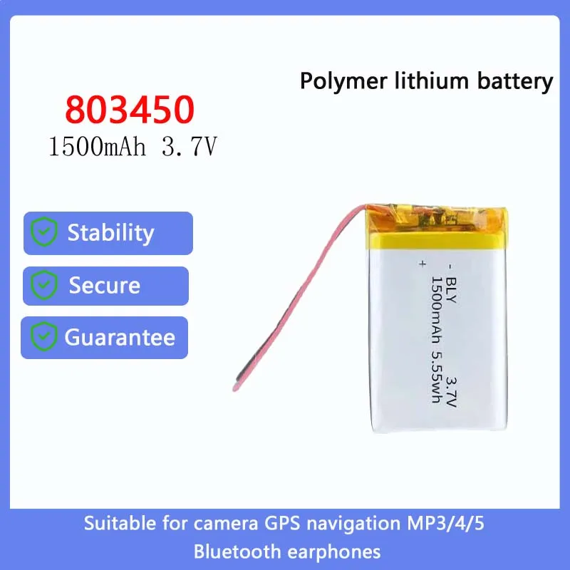 

10 Pcs 1500mAh 803450 3.7V Polymer Lithium Rechargeable Battery, Suitable for Camera GPS Navigation MP3/4/5 Bluetooth Earphones