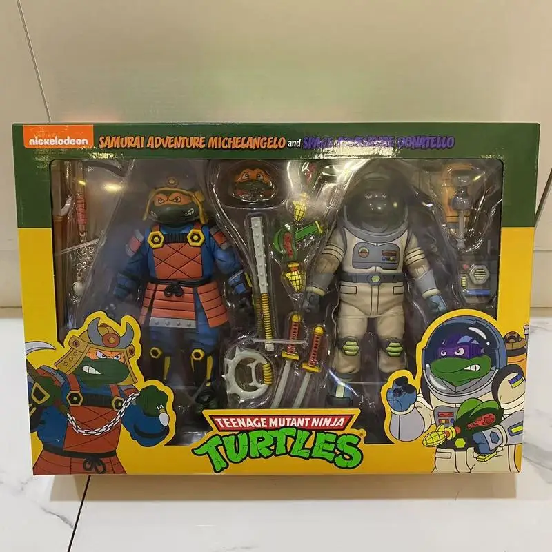 NECA 54345 Teenage Mutant Ninja Turtle Action Figures TMNT Samurai Adventure Michelangelo vs Space Adventure Donatello Model