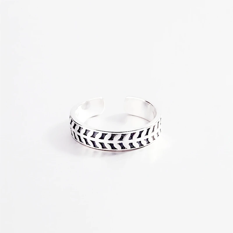 Fresh Leaf Retro 925 Sterling Silver Literary Personality Female Resizable Opening Rings RI109