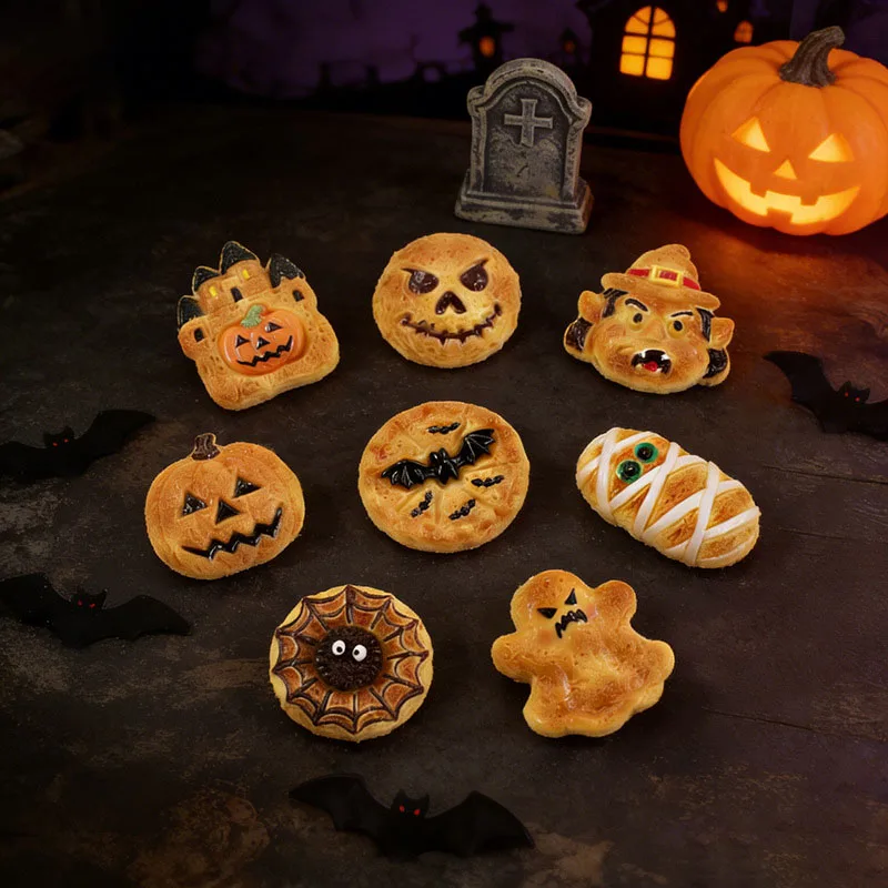 10pcs Halloween Resin Horror Series Cookie - Pumpkin Castle - Bat DIY handmade cream gum accessories hair clip Keychain pendant