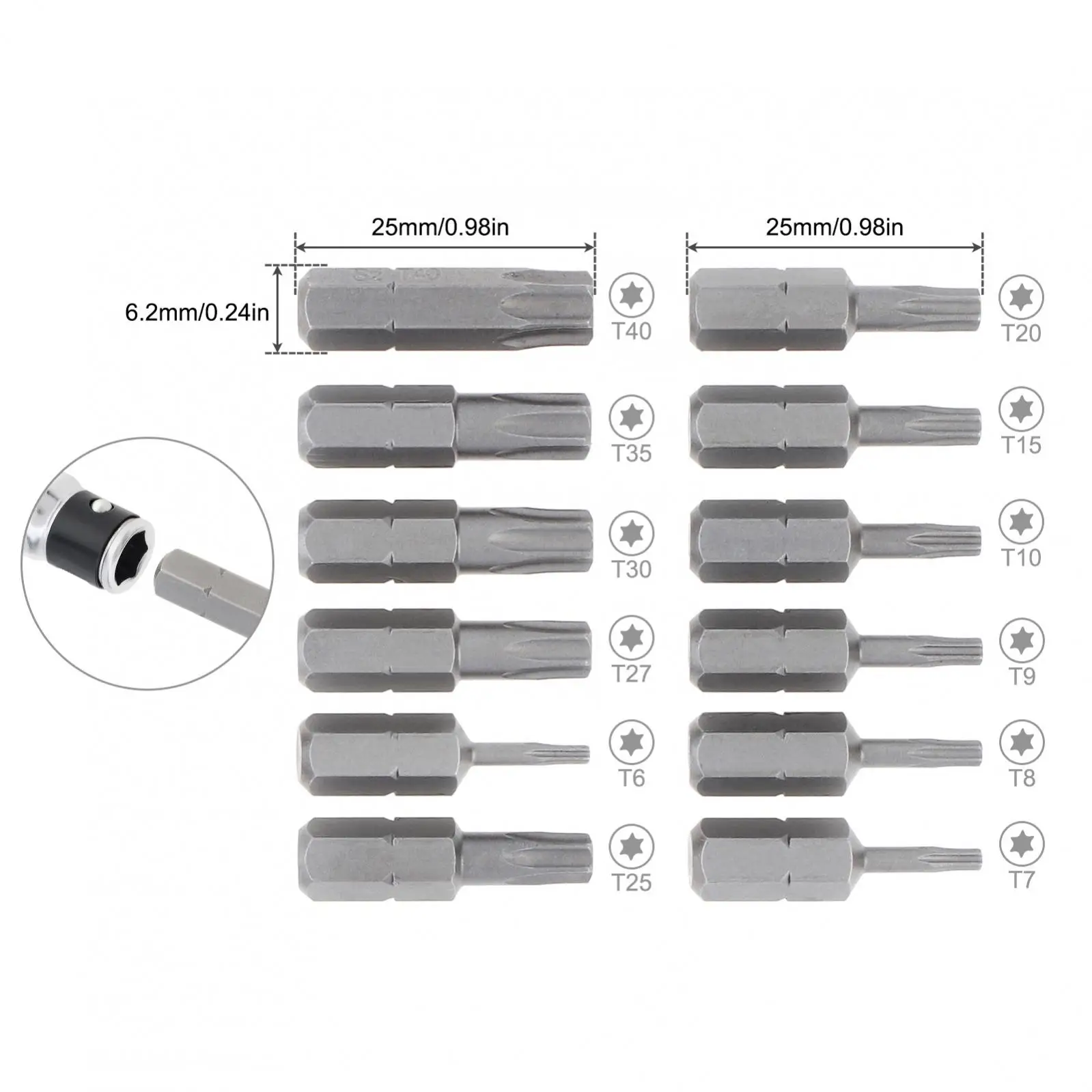 12pcs/set Tamper Proof Bit Set T6-T40 1/4-Inch Hex Security Bit Set