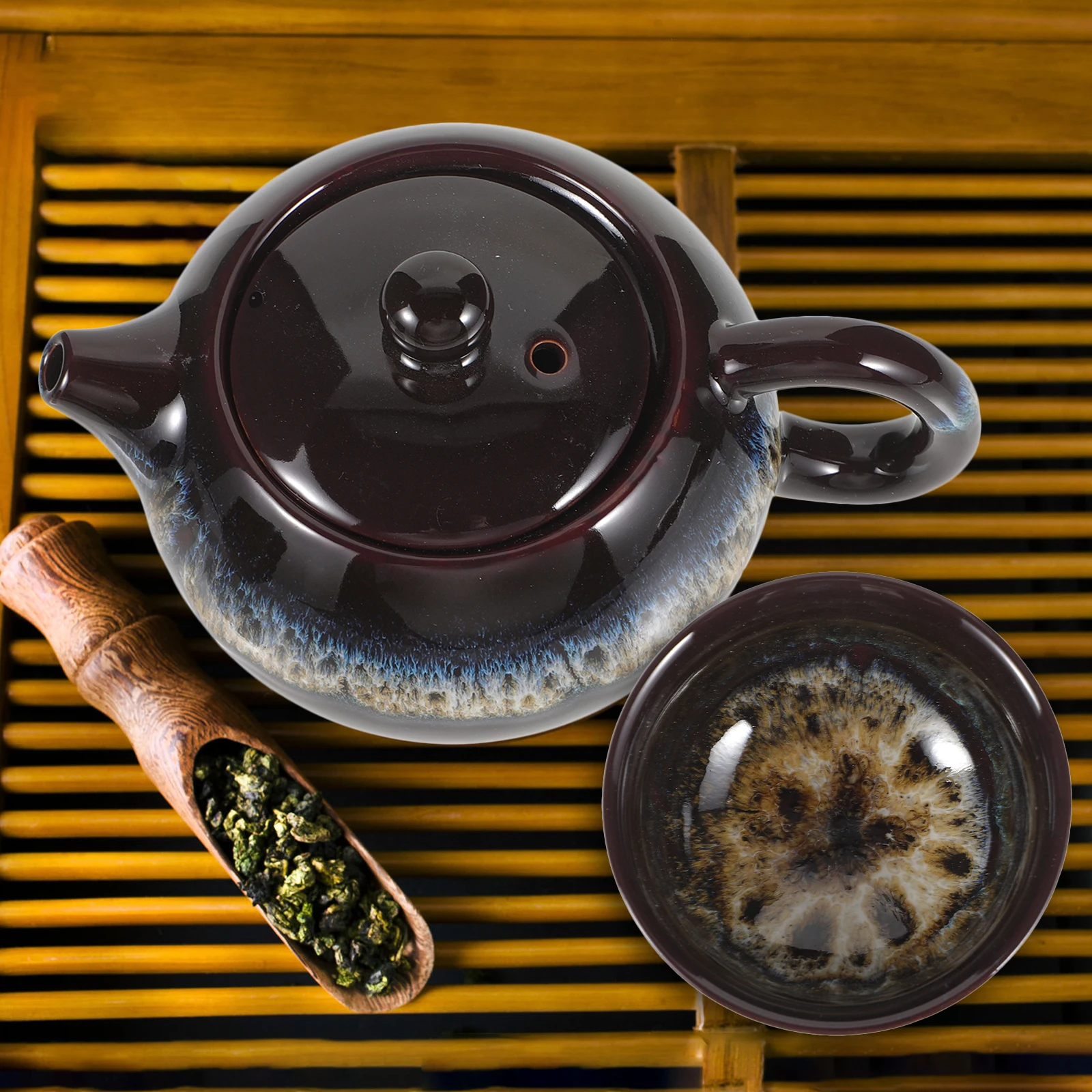 

Керамический чайный сервиз, портативный чайник для кунг-фу, набор чашек, термостойкий, легко чистится, подарок для дома и офиса, маленький чайник, керамический чайник, набор чашек