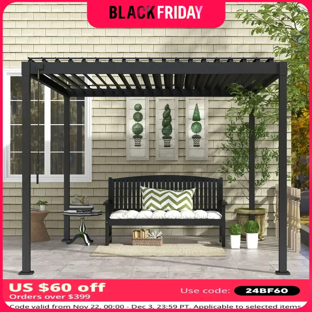 80S Louvered Pergola 10' X 10', Modern Style with Adjustable Louvers for Outdoor Roof, Garden, Easy Assembly, Durable, Charcoal