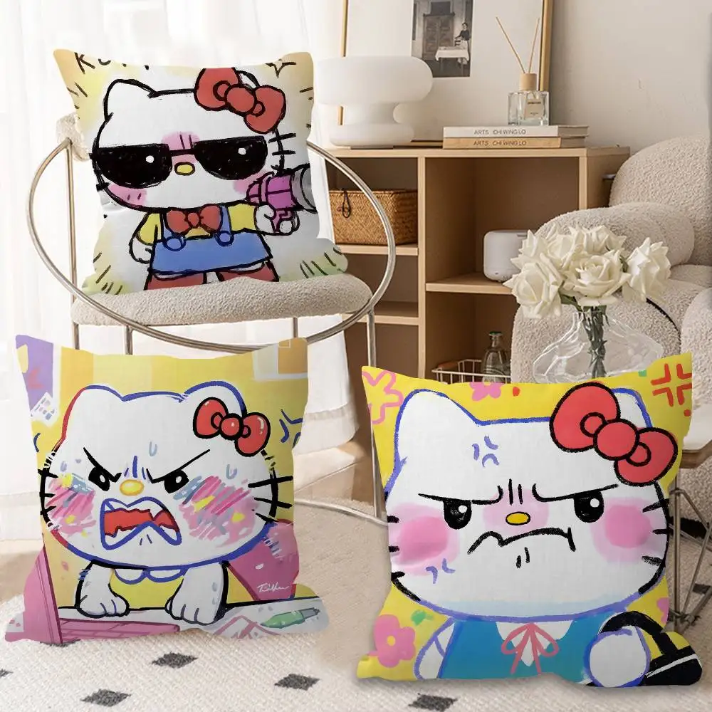 Cute H-Hello K-Kitty cartoon Cushion Cover Inches Farmhouse Decor Home Throw Pillow Covers for Couch Decorations
