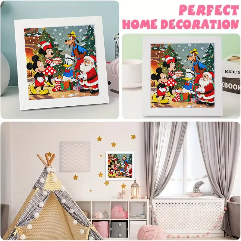 Kit di pittura diamante trapano completo 1PC fai da te 5D, arte diamante celebrazione di Natale Disney caratteristica di Topolino Minnie Mouse Donald