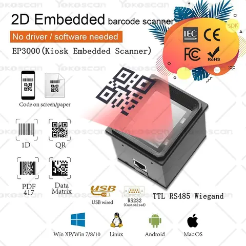 EP3000 2D QR 1D Barcode Scanner Module with Wiegand RS485 USB RS232 Interface Embedded Reader for Kiosk Access Control POS