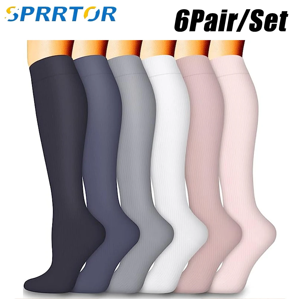 6 Pairs Compression Socks Women Men Knee Stocking 20-30mmHg Edema Diabetes Varicose Veins Compression Socks Running Sport Sock