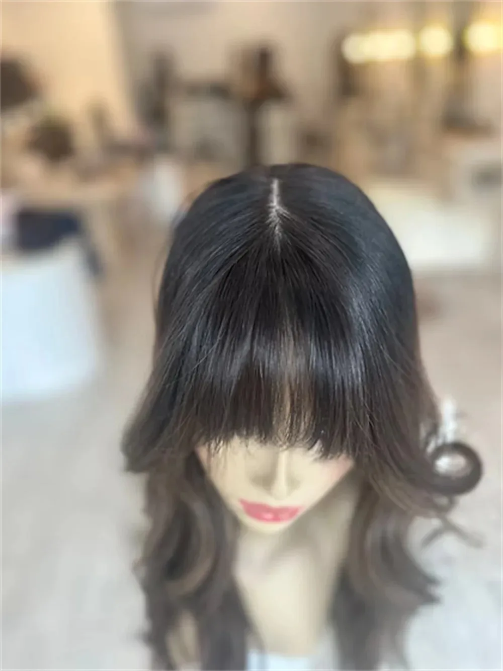 Peruca Marrom com Mechas, Ondulada, com Franja, Peruca Frontal de Renda HD 13x4 Pré-Pronta, Fibra de Alta Qualidade Resistente ao Calor