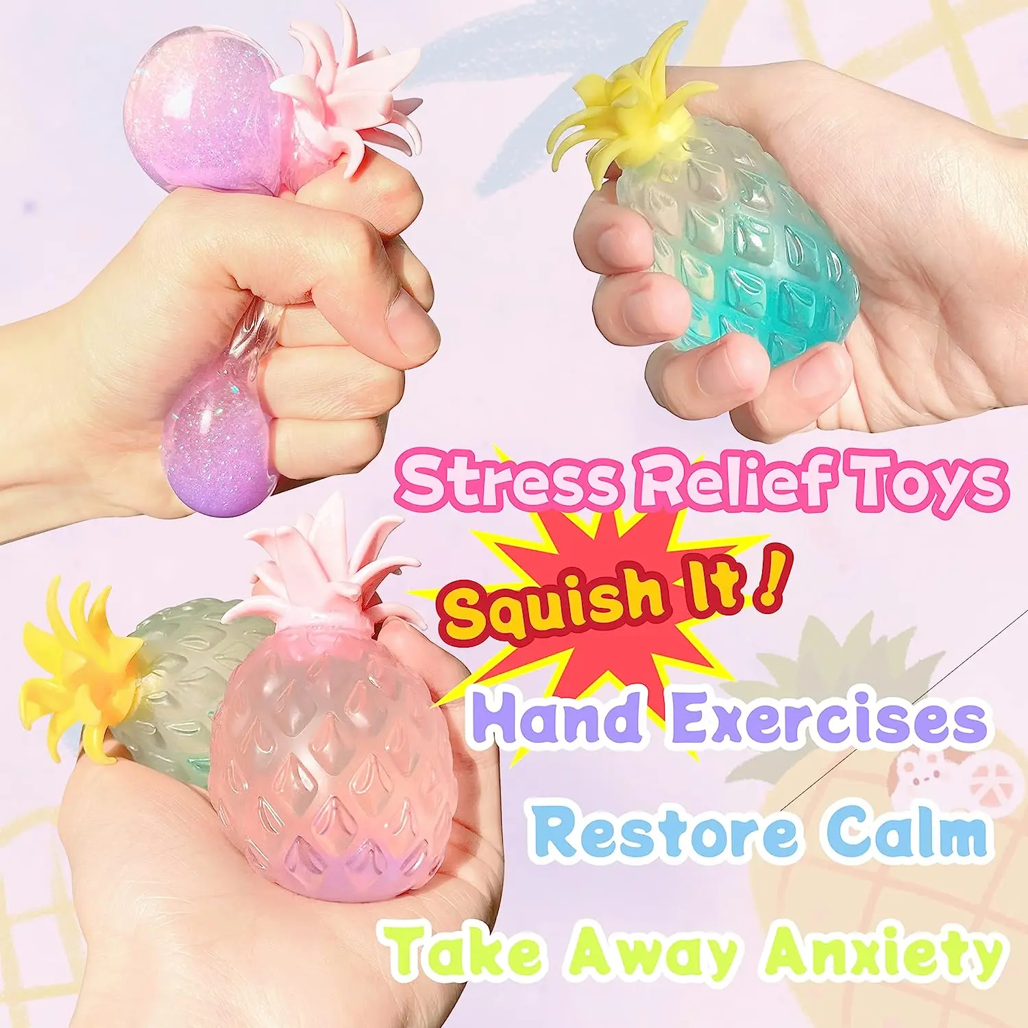 Decompression Pineapple Squeeze Toys Sensory Stress Relief Stretch Sensory Balls Anxiety Relief Fidget for ADHD Autism Gift