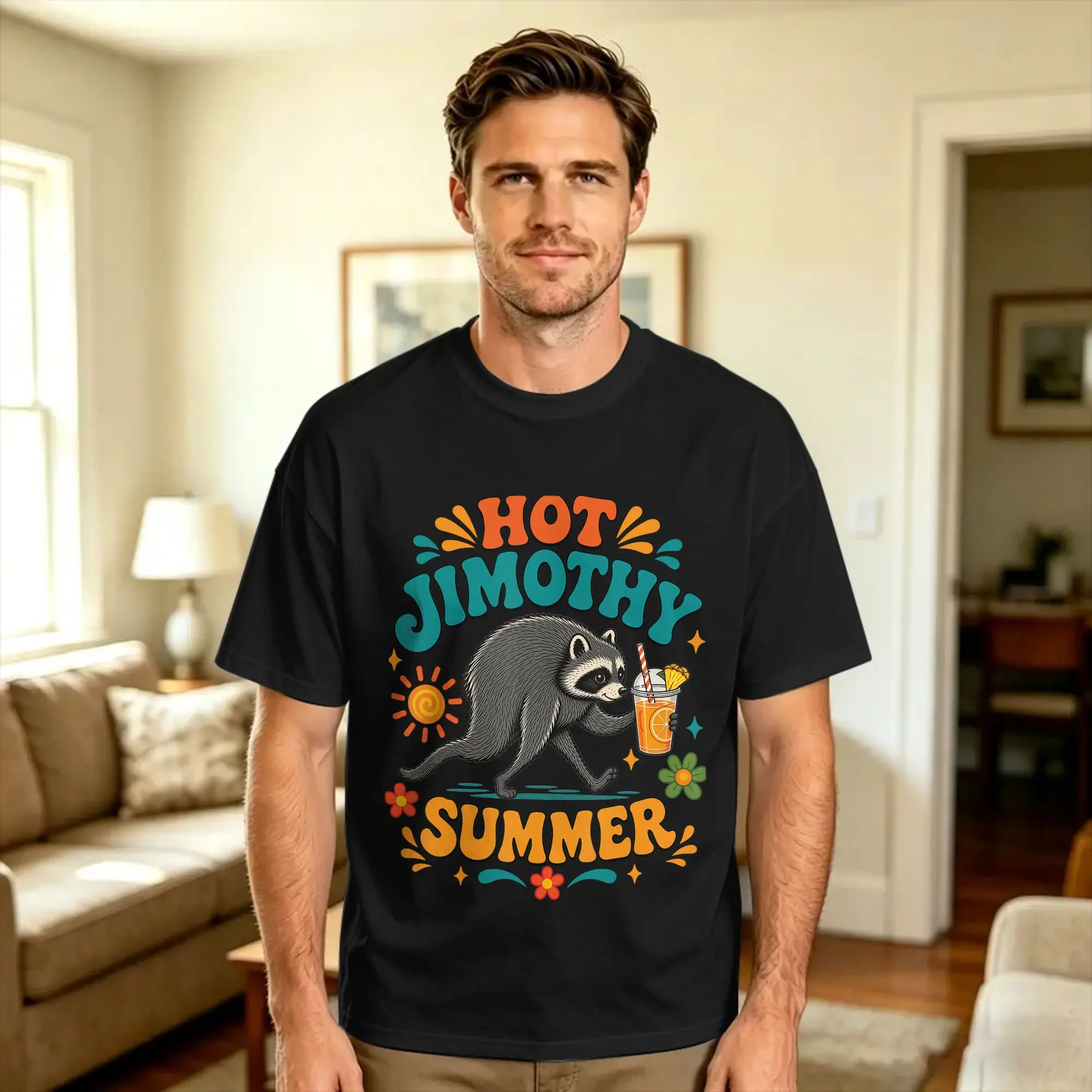 Hot Jimothy Summer Timothy Raccoon Stay Weird Gag  T-Shirt Beach  Leisure T-Shirts Cotton O-Neck  Top Tees Short Sleeves Tshirt
