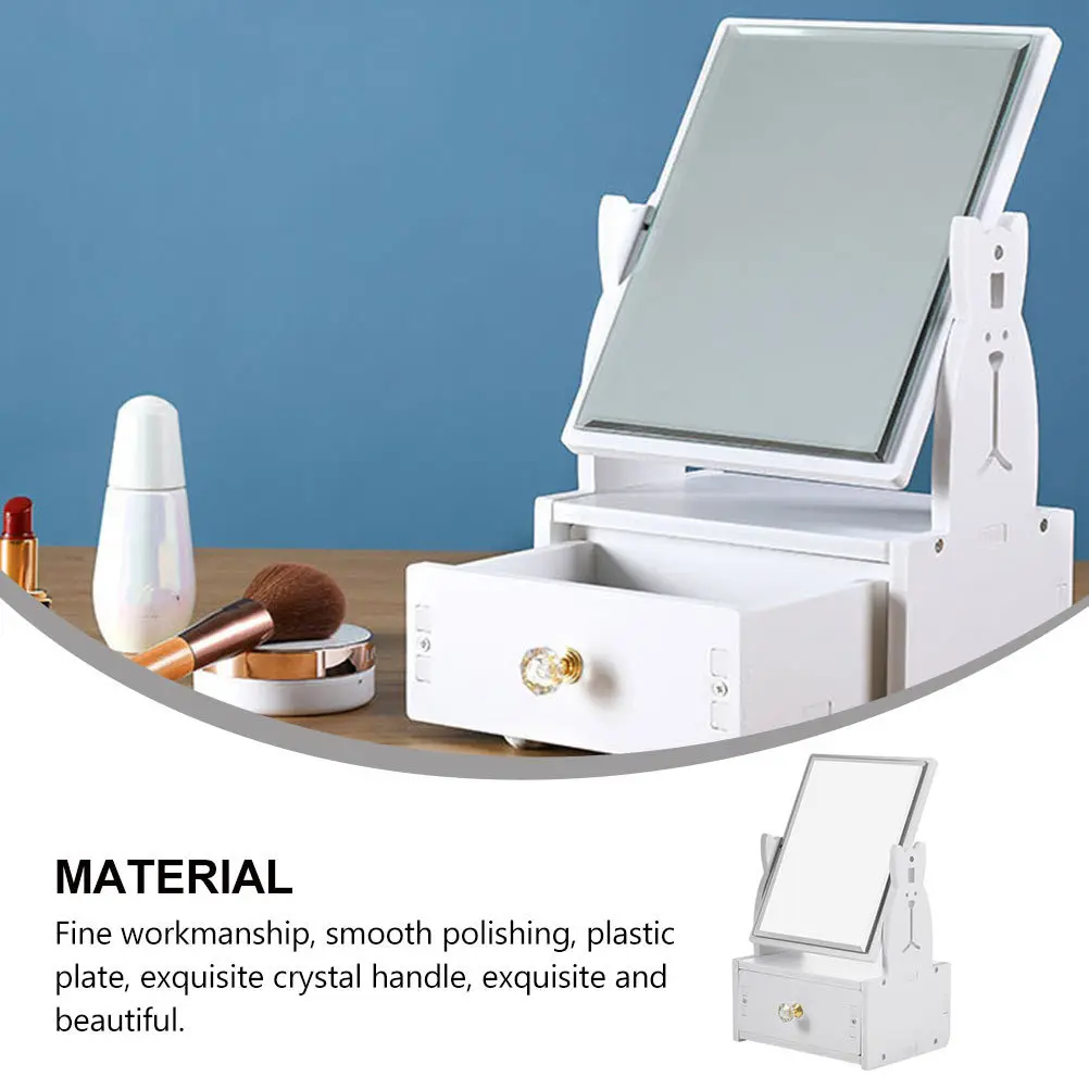 1 Buah Cermin Rias Meja dengan Laci, Permukaan Jernih yang Dapat Diputar 360 Derajat untuk Perlengkapan Rias di Rumah dan Kantor