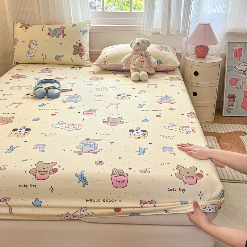 Sábana bajera suave de algodón puro, funda de cama individual/doble/Queen/King Size, ropa de cama antideslizante sabanas (funda de almohada necesita pedido)