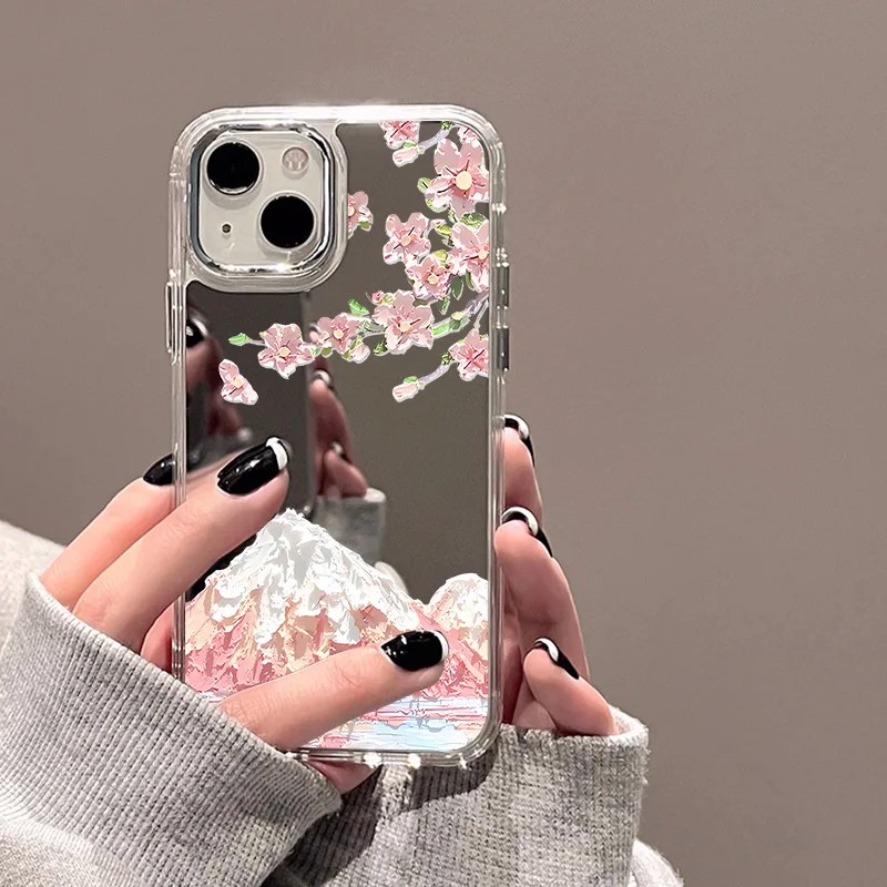 Rose Flower Phone Case For iPhone 16 Pro Case Funda iPhone 13 11 17 12 14 15 Pro Max Plus XR XS Shockproof Make Up Mirror Cover