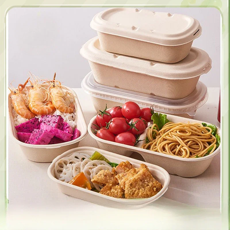 Disposable Degradable Pulp Light Food Box Fitness Packaging Divided Meal Box Salad Takeaway Mazi Bento Packaging Box