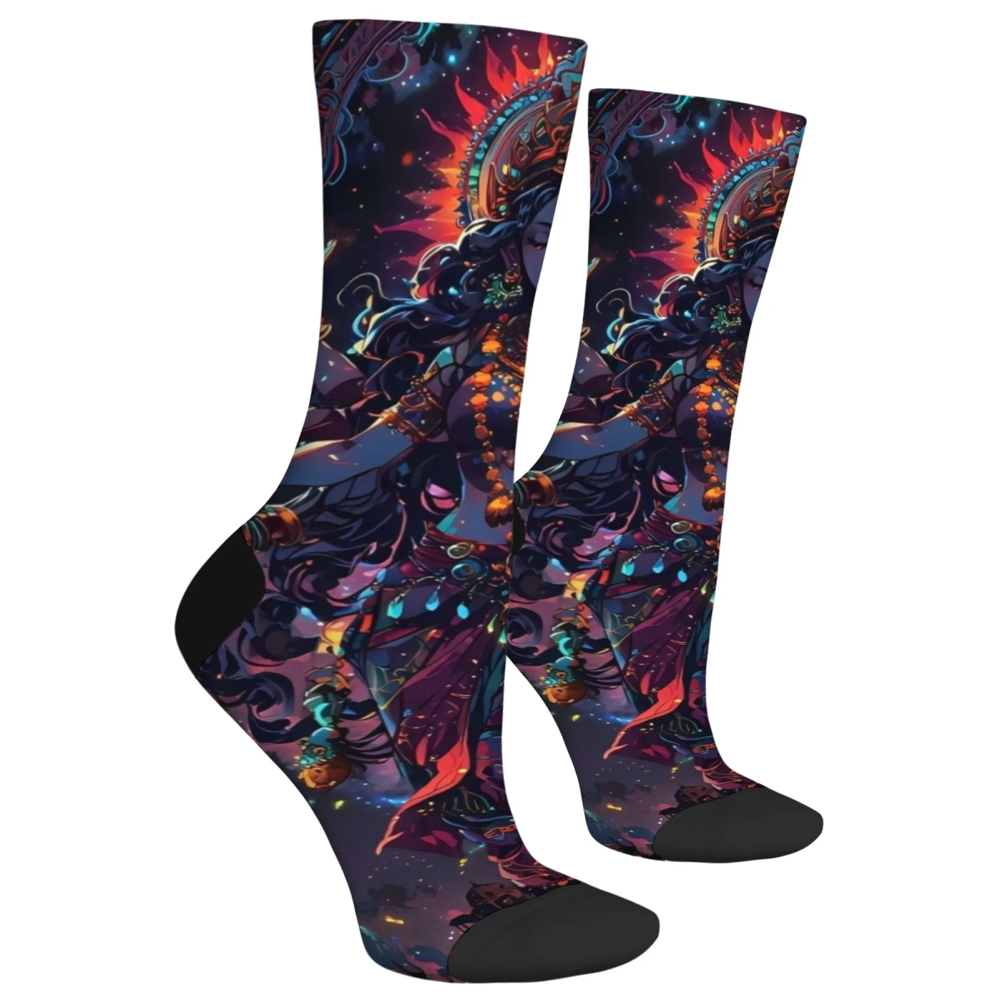 Indian Mythology Goddess Pattern Casual Socks Comfortable Breathable Non-slip Socks Unisex Harajuku Retro Hip-Hop Crew Socks