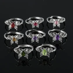 100% natural gemstone amethyst garnet tourmaline butterfly style adjustable copper-plated silver rings for women jewelry gifts