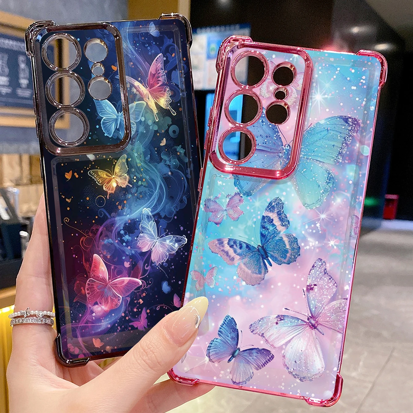 for Samsung Galaxy S25 S24 S23 Ultra S22 Plus S21 FE S20 Luxury Butterfly Clear Plating Case Anti Drop Cover