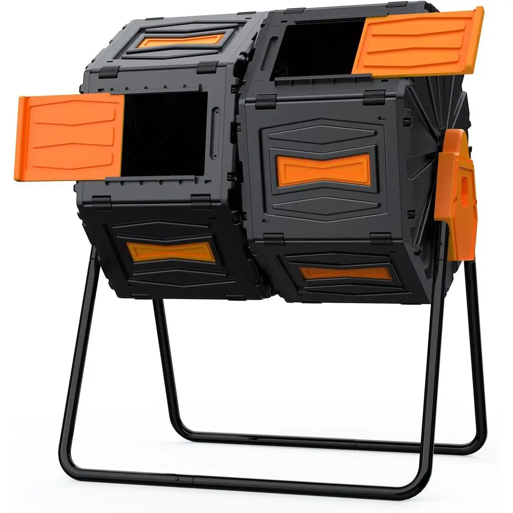 

45 Gallon Dual Chamber Composter Tumbler, 360 Rotating Compost Bin Outdoor Fast-Working Tumbling Compost Barrel, Large Compostin