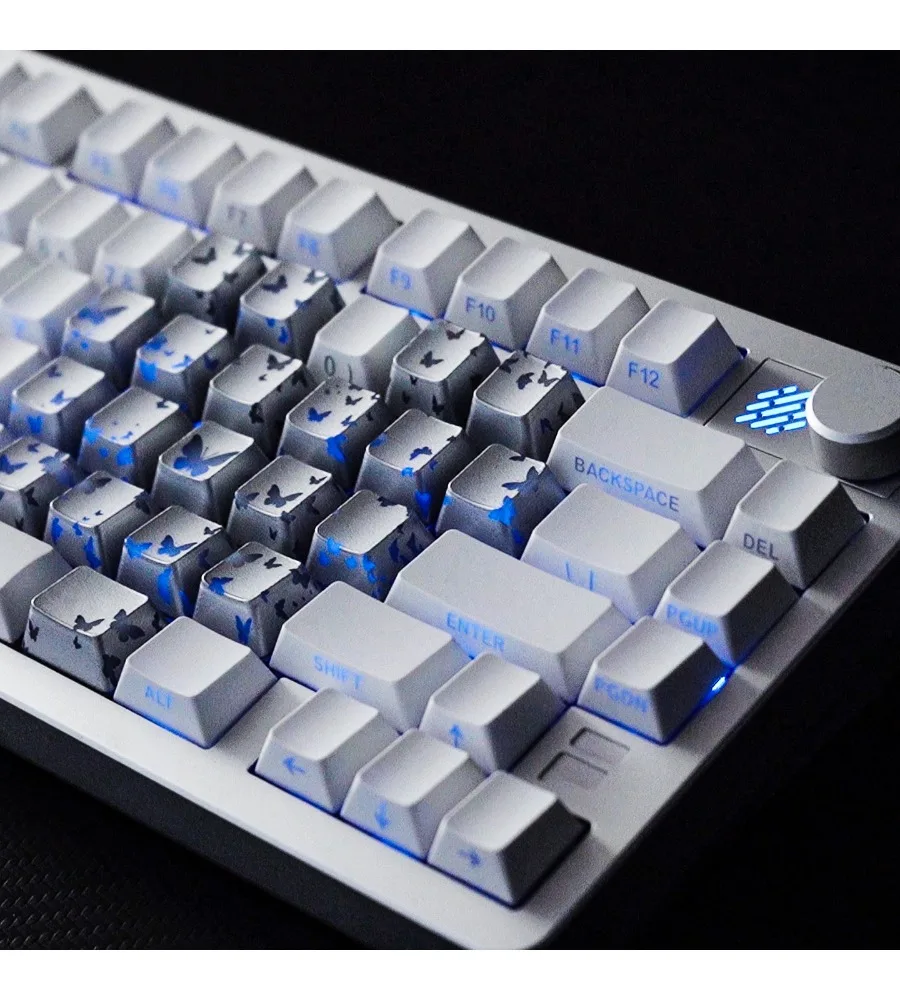 

Mint Sugar Butterfly White Side-Transparent Mechanical Keyboard Keycaps Custom Full Set PBT+IMD Original High-Quality