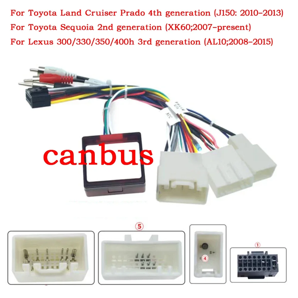 Car radio Power Cable Adapter Canbus Box  For Toyota Prado Sequoia Lexus 330 Harness Wiring Cables Car Radio Power Cable