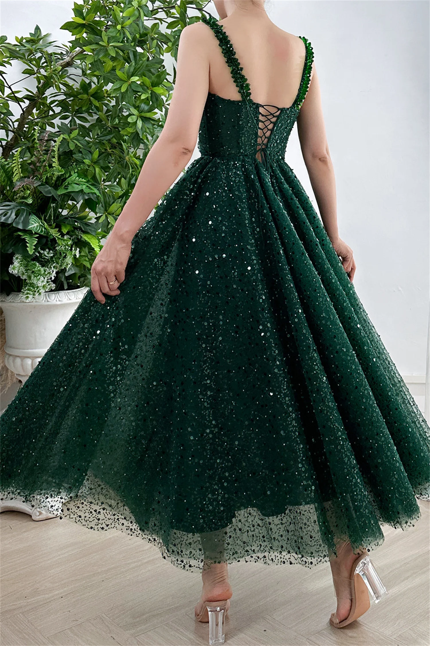 Aileen Back Strap Bead Embroidery Green Happy Sharon Evening Dresses for Formal Occasions Wedding Dress Women Elegant Party Gala