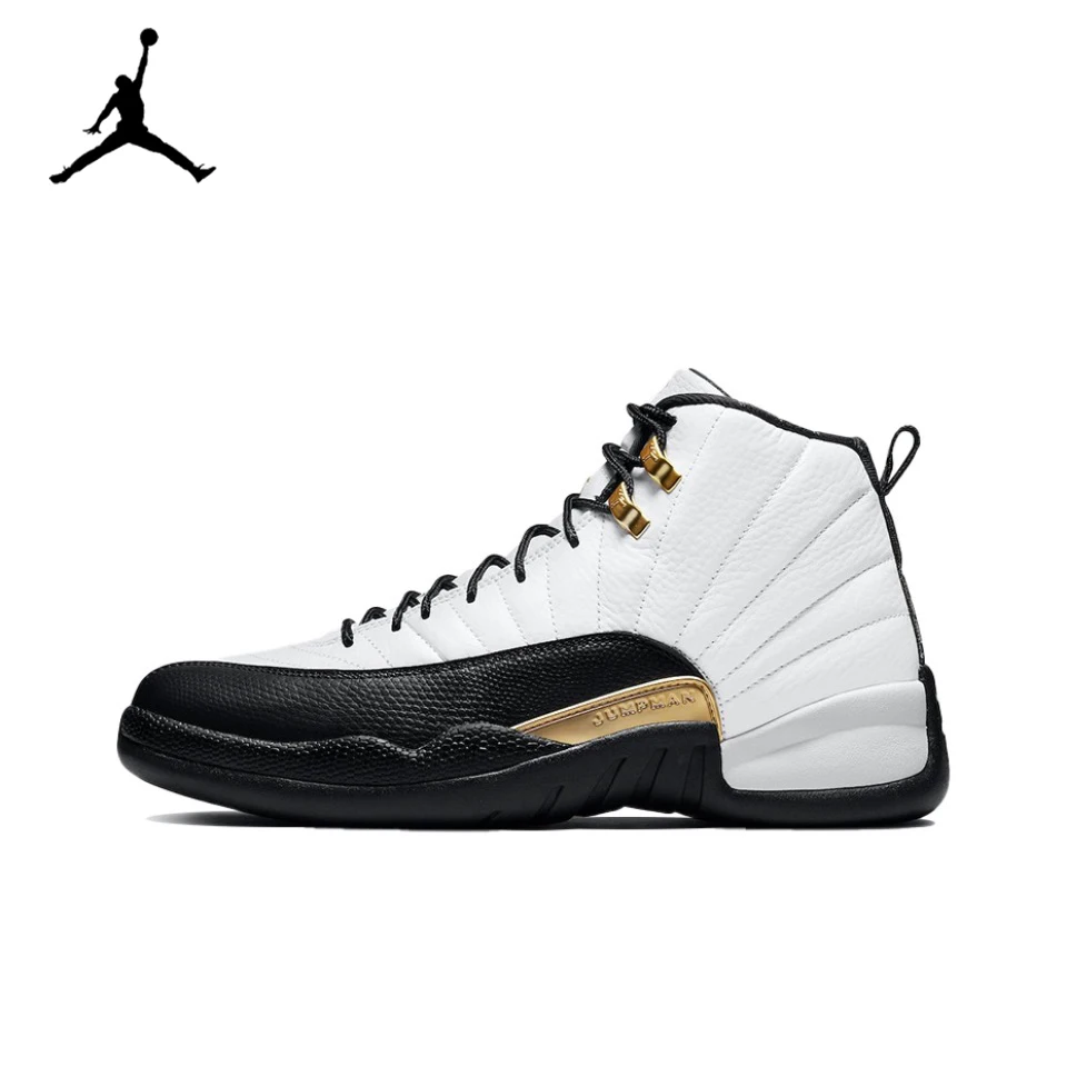 Original Air Jordan 12 For Men\'s Black & White Gold Classic Retro Basketball Sneakers 854262-001