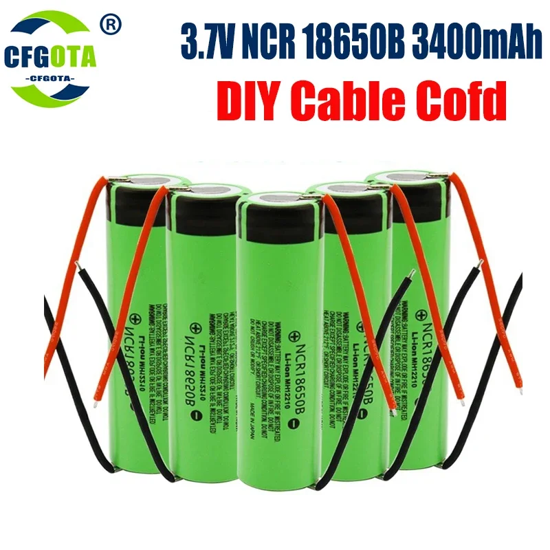 1-20pcs 100% Original 18650 battery 3400mah 3.7v lithium battery NCR18650B Suitable for flashlight battery +DIY wire