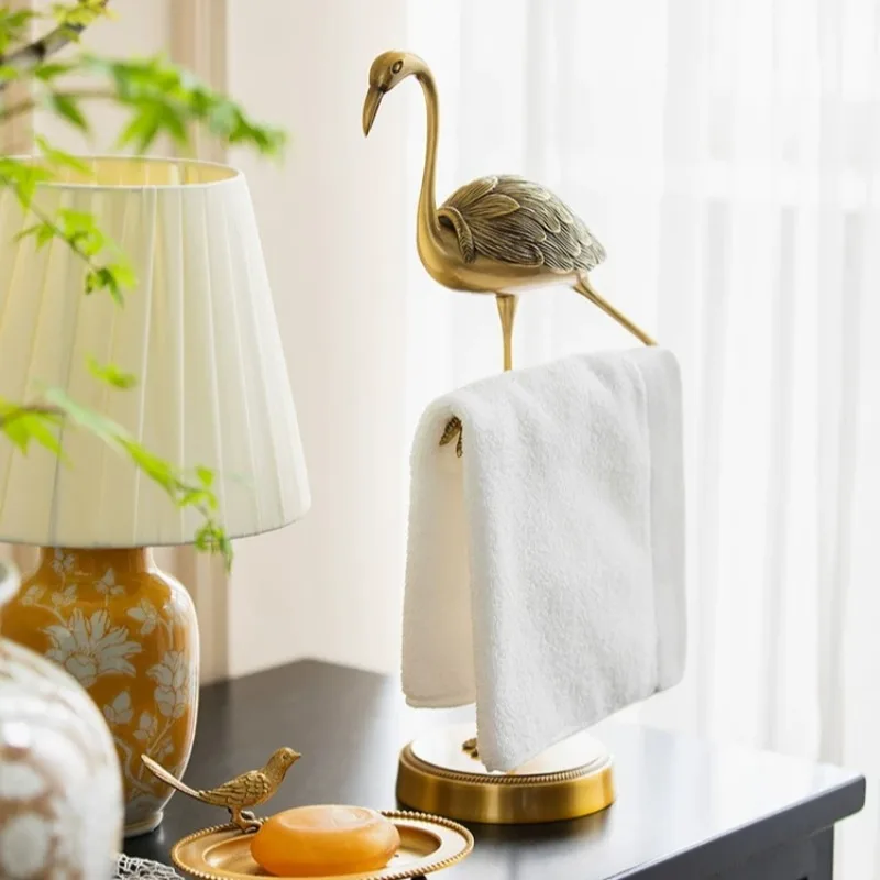 Copper Towel Rack Crane Shaped Creative Standing Storage Rack Luxury Bathroom Storage Racks Retro Home Organization Accessories