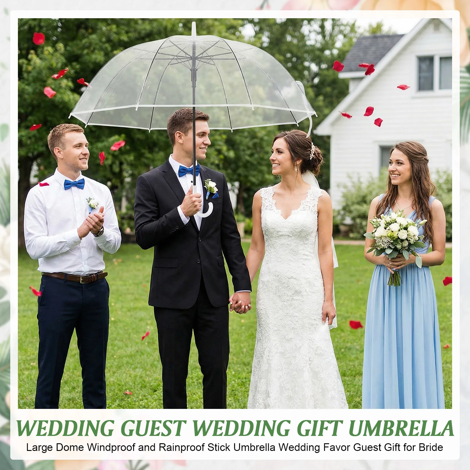

52 Inch Large Windproof Transparent Wedding Umbrellas with Thank You Tags and Rope Umbrella Gifts Bulk Wedding Favors for Guest