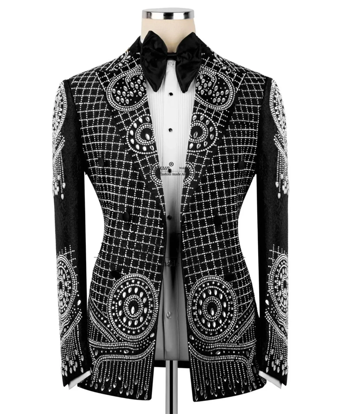 

Мужской костюм из 2 предметов с блестящими кристаллами и стразами, для вечеринок, выпускных, свадеб, с жаккардовым узором, на заказ, для жениха, смокинг, костюм Homme