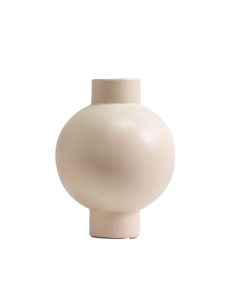 Ornament Cream Wind Round Flower Ware Ceramic Ornament Ornament Home Living Room Model Room Hotel Creative Vase