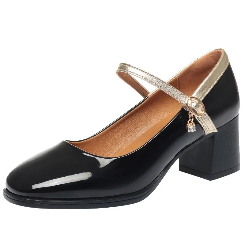 5.5 سنتيمتر الرجعية تنفس مريحة أنيقة أحذية نسائية ماري جينس 2025 الخريف كتلة الكعوب أحذية جلدية لمكتب أمي فستان #5