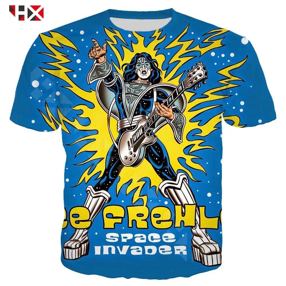 HX KISS Band T Shirts Heavy Metal Rock Band Fashion 3D Printed Tees Summer Short Sleeve Shirts Hip Hop Tops Streetwear Dropship