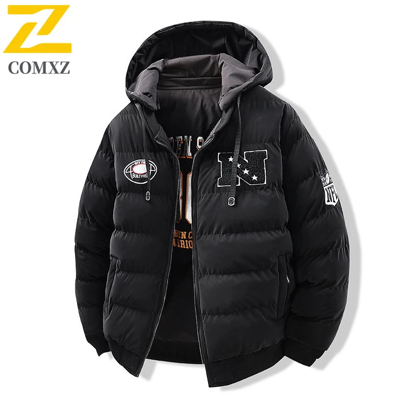 

Мужская хлопковая куртка 2025, зимняя новая трендовая двусторонняя одежда, толстый теплый пуховик с капюшоном, уличное повседневное молодежное хлопковое пальто на молнии