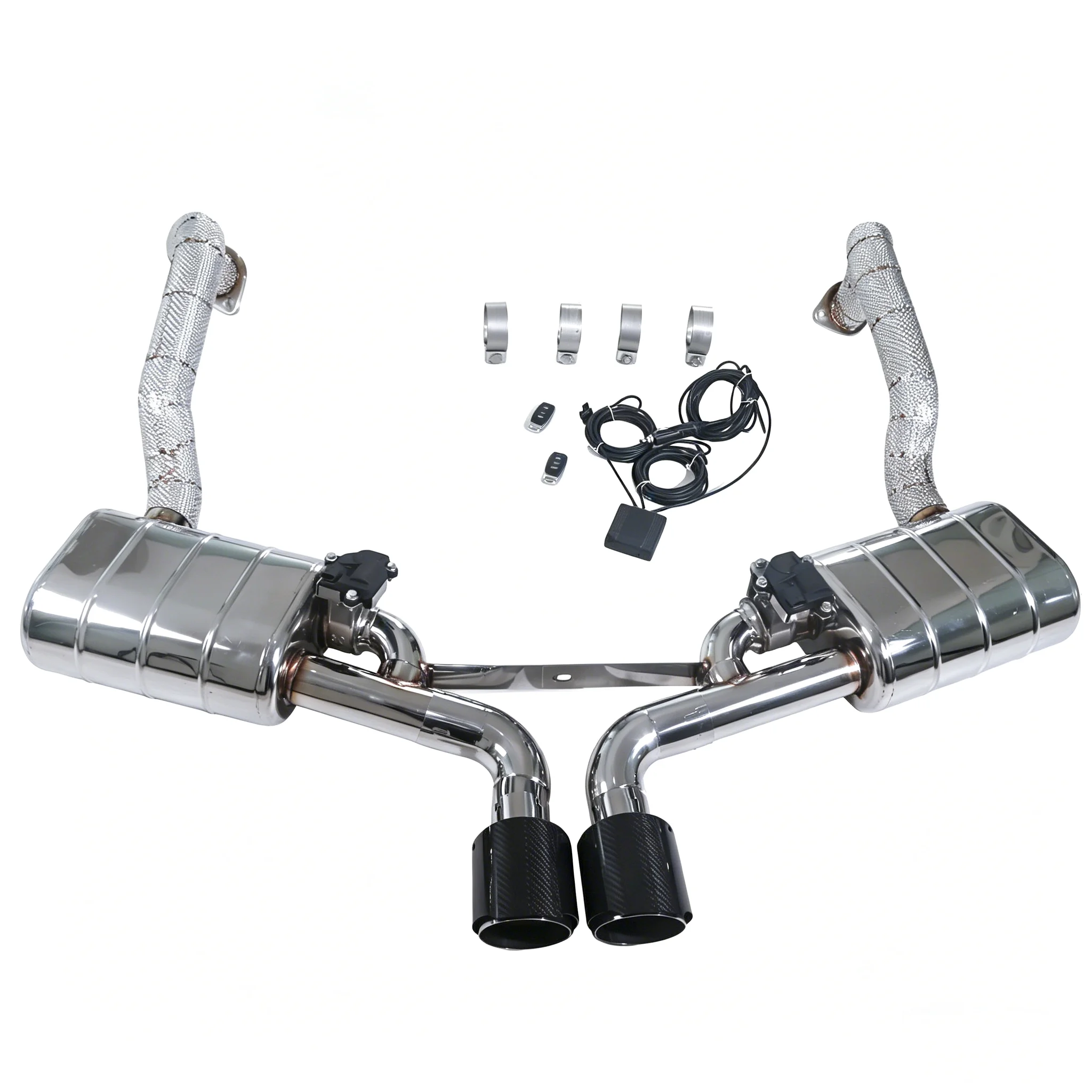 

For Porsche Boxster 981 2.7L 2012-2016 SUS304 rear exhaust system with valve muffler. 2 carbon fiber tips