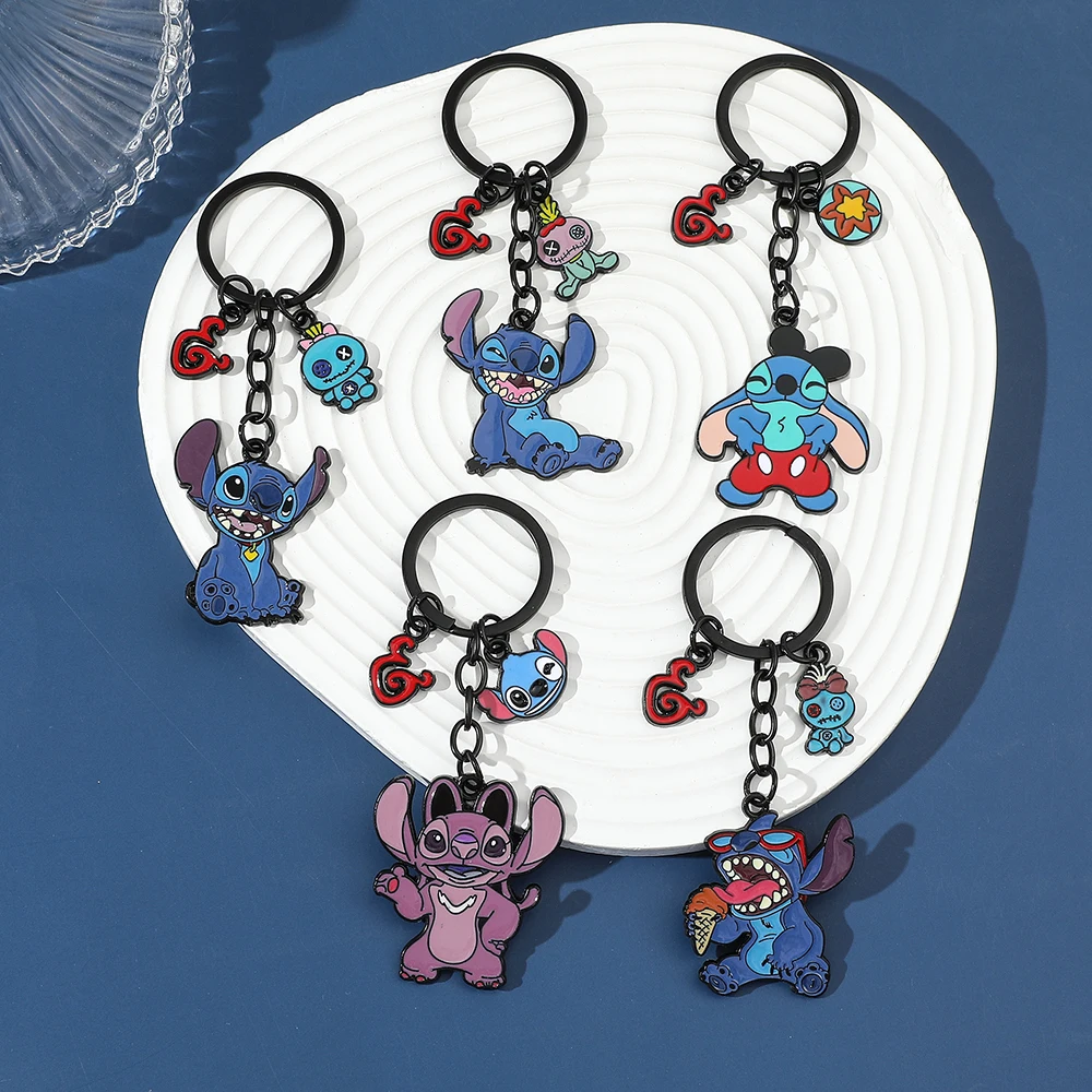 Anime Lilo & Stitch Keychain Cartoon Figure Stitch Angel Badge Pendant Keyring Car Backpack Key Holder Cute Jewelry Accessories