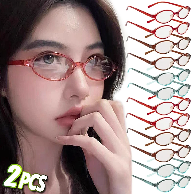 Retro Oval Glasses Spice Girls Y2K Red Green Frame Glass Eyewear Decorative Computer Anti-blue Eyeglasses Women Seaside Driving