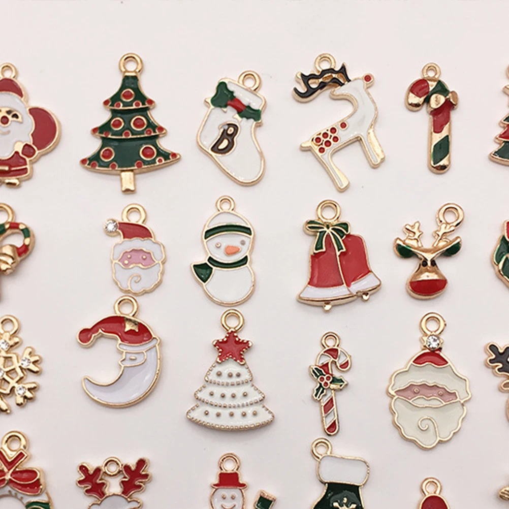 

30 Pcs Alloy Charm Pendant Accessories Drip Oil Process Christmas Pattern DIY Jewelry Making Supplies Bracelet Earrings