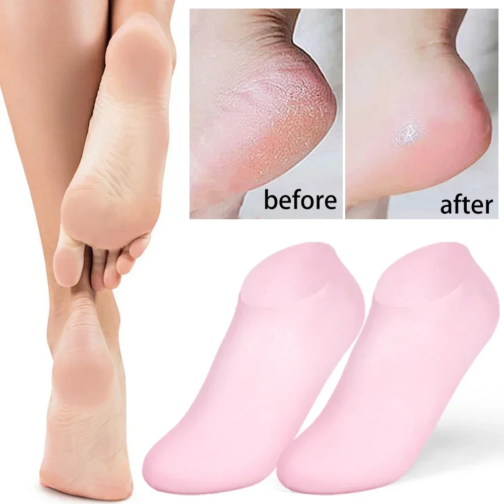 Chaussettes hydratantes en silicone pour les pieds secs et craquelés, chaussettes de soins pour les pieds, chaussettes de pédicure spa, chaussettes de massage, chaussettes en gel hydratant, 1 paire