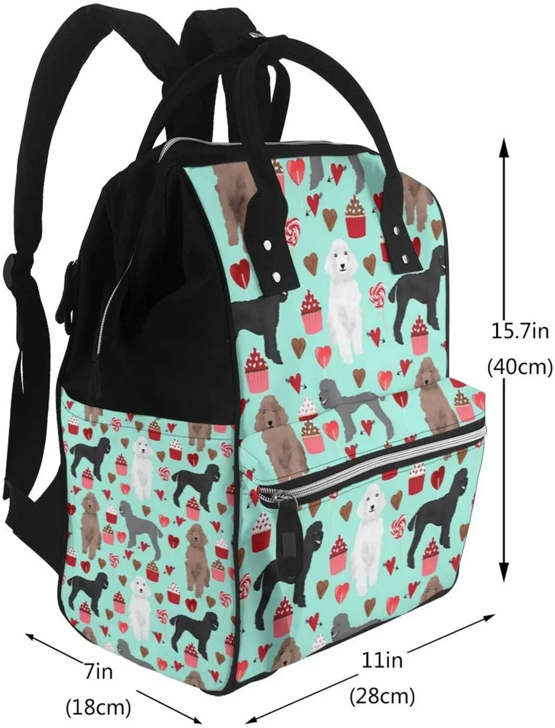 Poodles Dogs Printed Mummy Backpack Diaper Bag Multi-Function Maternity Nappy Bags, Kid Bag with Laptop Pocket,Stroller Straps