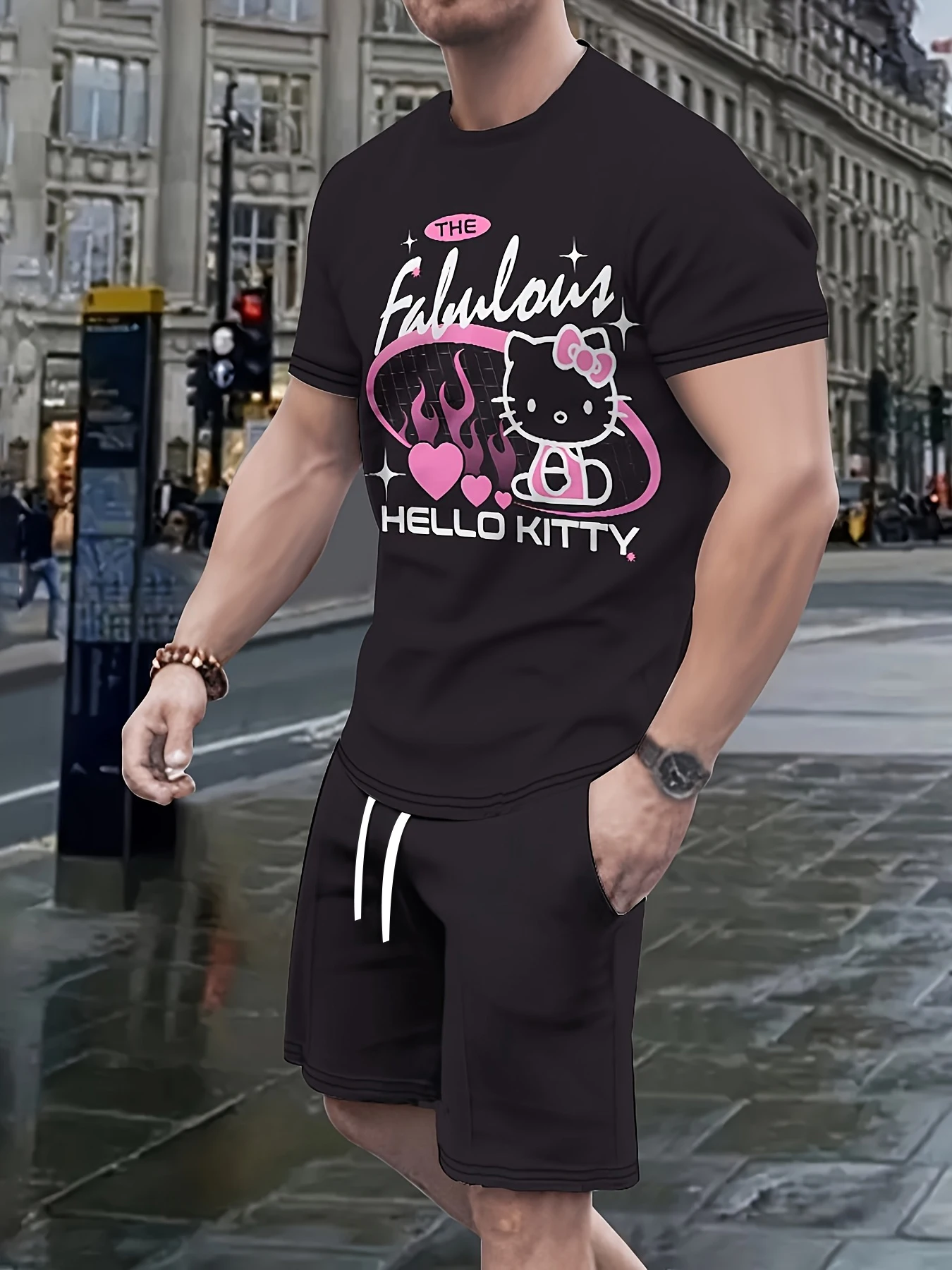 

Hello Kitty 3D Print Shorts and T-Shirt Set Summer Casual Tracksuit Suits Fashion Unisex Couple Suit Y2k Clothes Men's Clothing